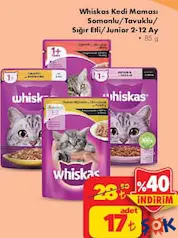 WHİSKAS KEDİ MAMASI SOMONLU/TAVUKLU/ SIĞIR ETLİ/JUNİOR 2-12 AY 85 G WHİSKAS KEDİ MAMASI SOMONLU/TAVUKLU/ SIĞIR ETLİ/JUNİOR 2-12 AY 85 G
